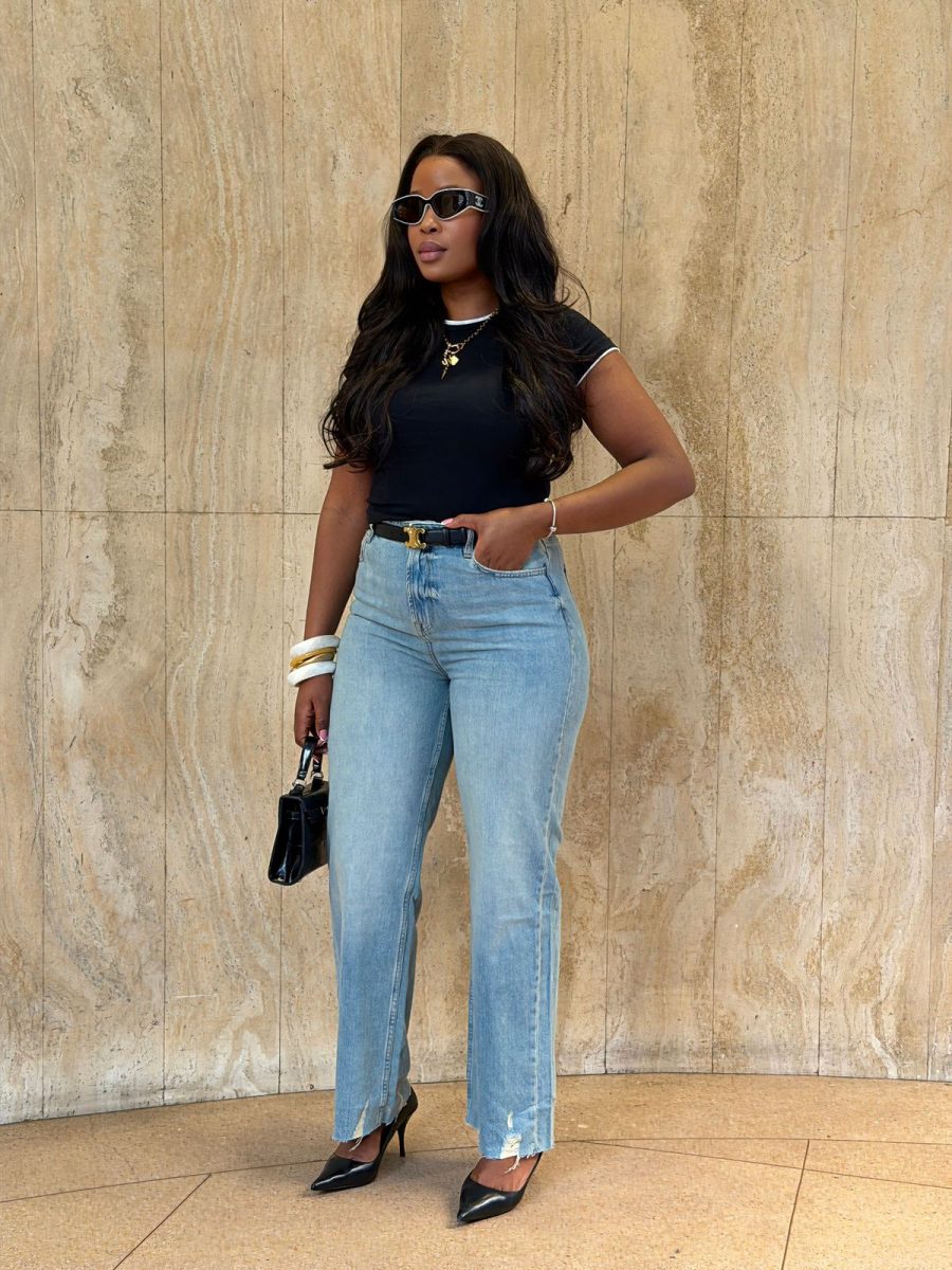 SKY BLUE RAW HEM WIDE - LEG JEAN